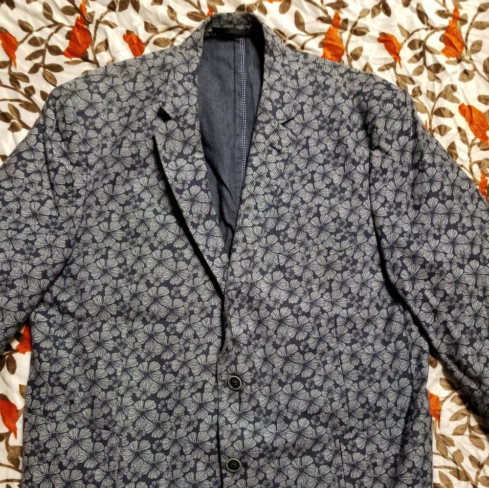 Blue Floral Patterned Blazer